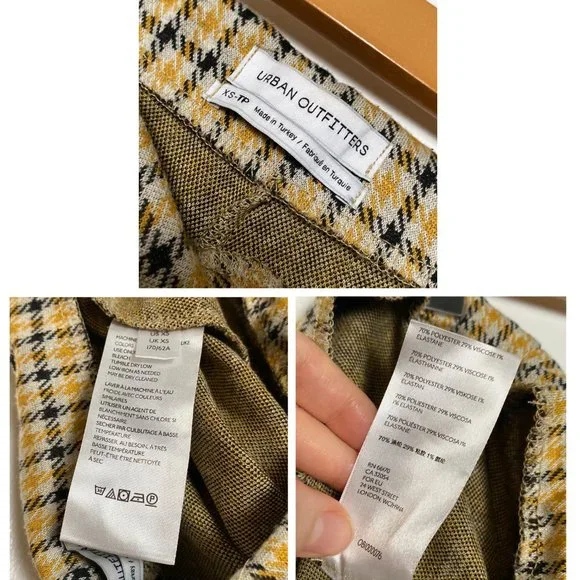 UO Cara Pants Women XS Yellow Black Plaid Kick Flare Knit Crop Stretchy Comfy - Picture 14 of 16